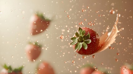 Strawberry with juice colliding and exploding, crashing flying - obrazy, fototapety, plakaty