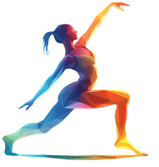 Fototapeta premium Silhouette of a woman practicing yoga in warrior pose, representing balance and strength training, mindfulness and body control.