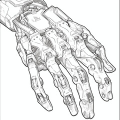 vector sketch of a mechanical arm on a white background .Generative AI