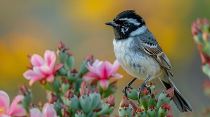 Obraz premium Small Bird Perched on Top of a Cactus