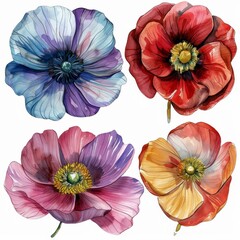 set of watercolor flowers