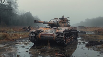 Tank Stuck in Mud - obrazy, fototapety, plakaty