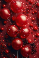 Cluster of Red Balloons Against a Red Background