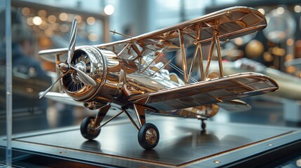 Wooden Model of a Plane on Display - obrazy, fototapety, plakaty