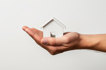 A hand holding a white house