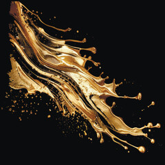 Gold painted  3d liquid fluid splash splatter brush stroke glittery luxury pattern background illustration. Vector grunge golden hand drawn brushstroke. Textured modern glowing splash