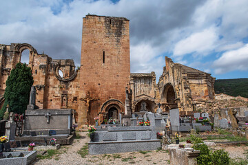 Cemetery and ruins of the abbey of Alet les Bains in the south of France in Cathar country - 783338866
