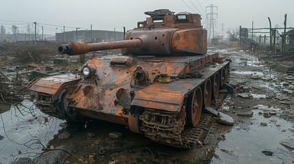 Fototapeta na wymiar Tank Stuck in Mud