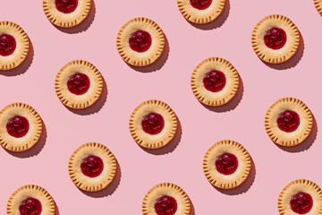 Fototapeta premium Seamless pattern with fruit jam filled cookies, creative food background.
