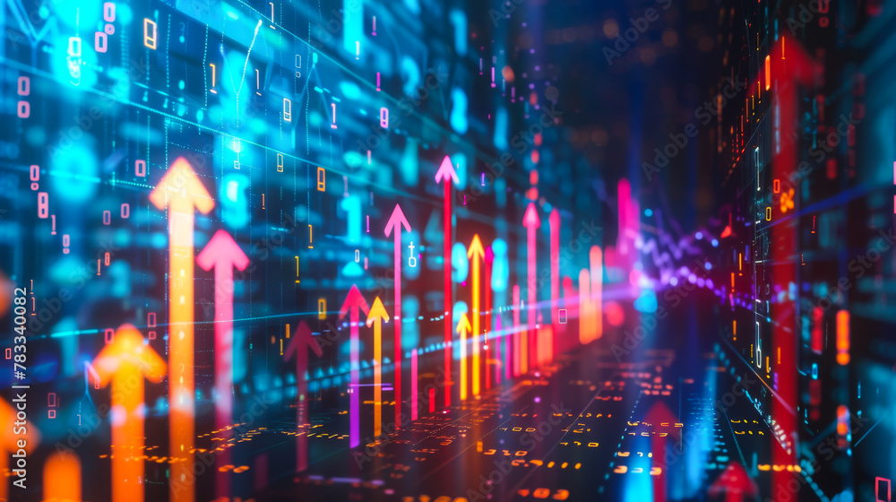 Poster futuristic raise arrow chart digital transformation abstract technology background. big data and bus
