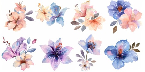 set of watercolor flowers