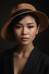 portrait of a woman in hat, an Asia woman wearing a hat poses for a picture