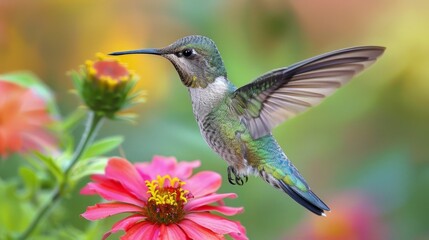 Fototapeta premium Hummingbird Flying Near Flower