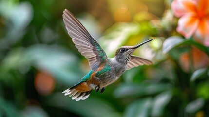 Naklejka premium Hummingbird Flying Near Flower