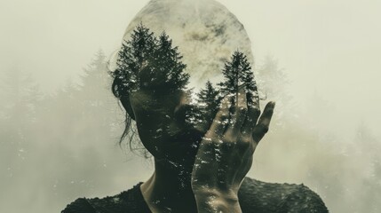 Woman in depression with bewildered thoughts in her mind. Depression, loneliness concept. - obrazy, fototapety, plakaty