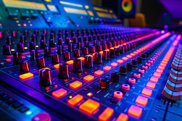 Obraz na płótnie Canvas audio mixing console in bright colors (1)
