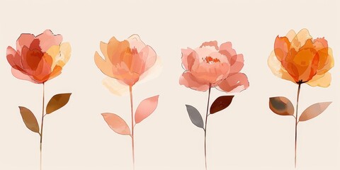 set of watercolor flowers