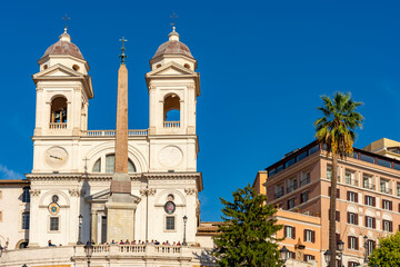 Trinita dei Monti church above Spanish steps, Rome, Italy