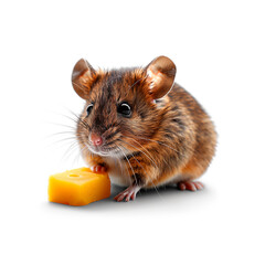 Mouse Eating Cheese on White Background. Generative AI