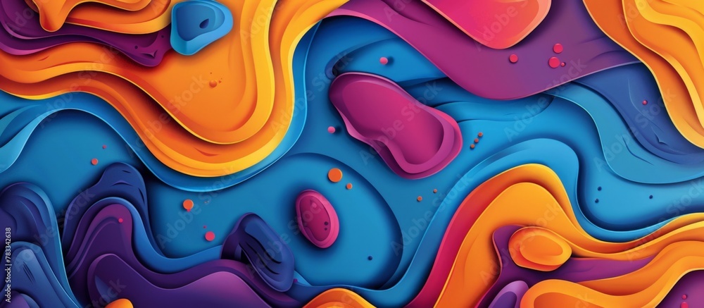 Poster vibrant background featuring colorful liquid drops and flowing waves in an abstract design