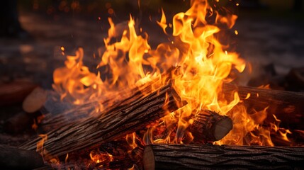 Feel the warmth and witness the captivating beauty as firewood burns, producing vibrant flames that illuminate the surroundings with fiery intensity.