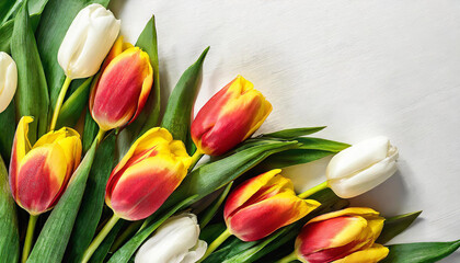 Fototapeta premium Tulip bouquet. Floral composition with fresh flowers. Hello spring and easter concept