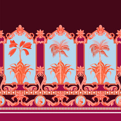 Border with tropical and baroque elements. Vector.