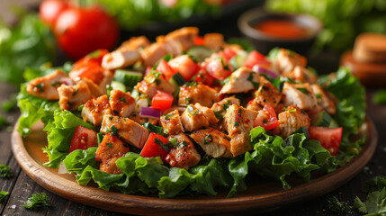 Plate of Chicken Salad With Lettuce and Tomatoes