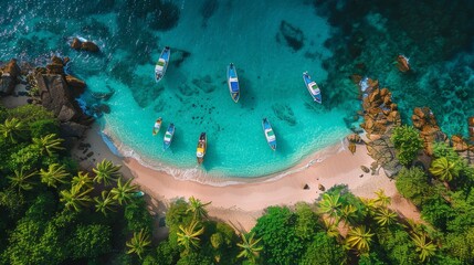 Group of Boats Floating on Blue Ocean