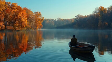Man Boating on Lake Surrounded by Trees