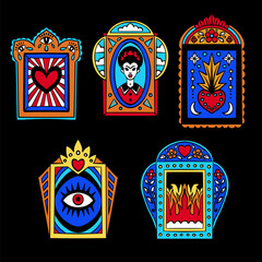 Mexican windows, heart and sugat elements. Vector.