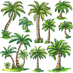 vector set of palm trees on white background .Generative AI