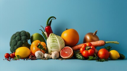 fruits and vegetables on white background