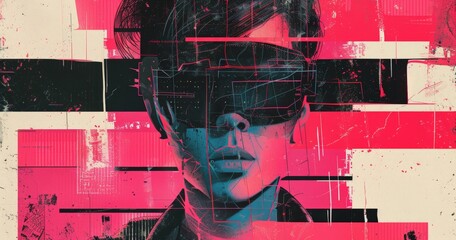80s cyberpunk aesthetic grunge noise Creative Mixed media collage. Retro futuristic poster. Beautiful vintage backdrop, grunge graphic design style.