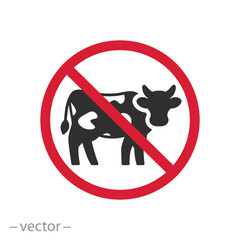 eat beef forbidden icon, no cow meat, ban food animal, flat symbol on white background -  vector illustration