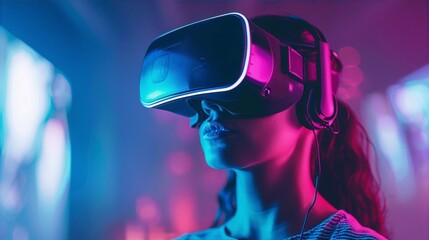 futuristic virtual reality woman blue-purple gradient sci-f
