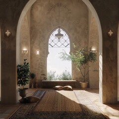 Fototapeta na wymiar Elegant mediterranean style interior design living room 3D rendering