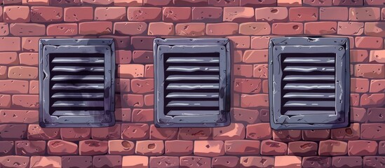 Pair of windows set in brick wall with another brick wall in the background