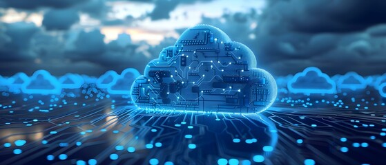 Digital Cloudscape: The Symphony of Data Storage. Concept Cloud Computing, Data Management, Technology Innovation, Digital Transformation