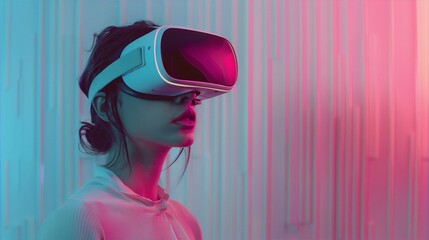 futuristic, virtual reality, gradient, pink, blue, sci-fi, woman,