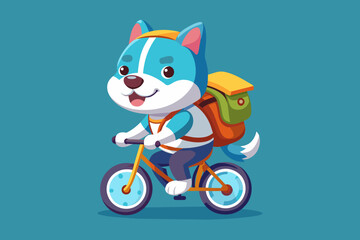 cutest anthropomorphic Pitbull as a happy kindergarten kid riding her bike with a backpack vector 