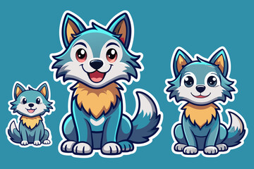 Set of stickers with cute Wolf cubs, funny icons, all Wolfs individually, vector 