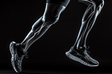 Side View Of Joggers Legs With Veins Pulsating Isolated On Black Background Сoncept Fitness Inspiration Active Lifestyle