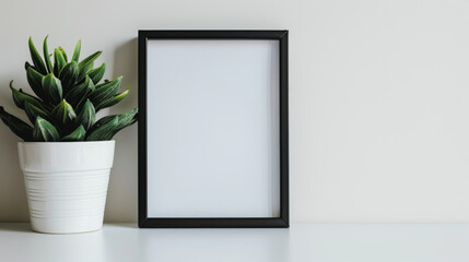 Fototapeta na wymiar Image Mockup with Small Plant and Black Frame