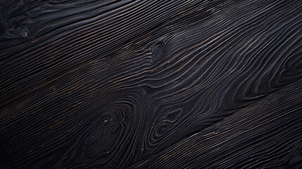 Dark ebony wood background with an intense jet black hue. Textured wooden surface for design and bold aesthetics