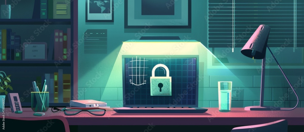 Poster computer monitor showing a secure padlock icon symbolizing data protection and security