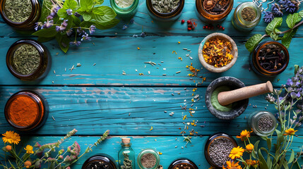 Wooden Table of Herbal Remedies - Close-Up on Medicinal Herbs