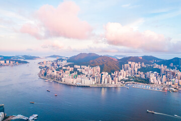 City landscape of the famous travel landmark, aerial view of Hong Kong, North Point