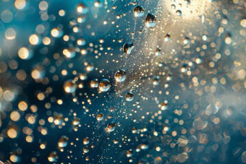 Shimmering Water Droplets on Glass Close-Up - obrazy, fototapety, plakaty