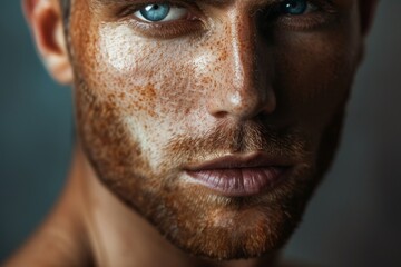 Obraz premium Focused on a man's sharp gaze, the picture intentionally blurs the face to draw attention to the eyes